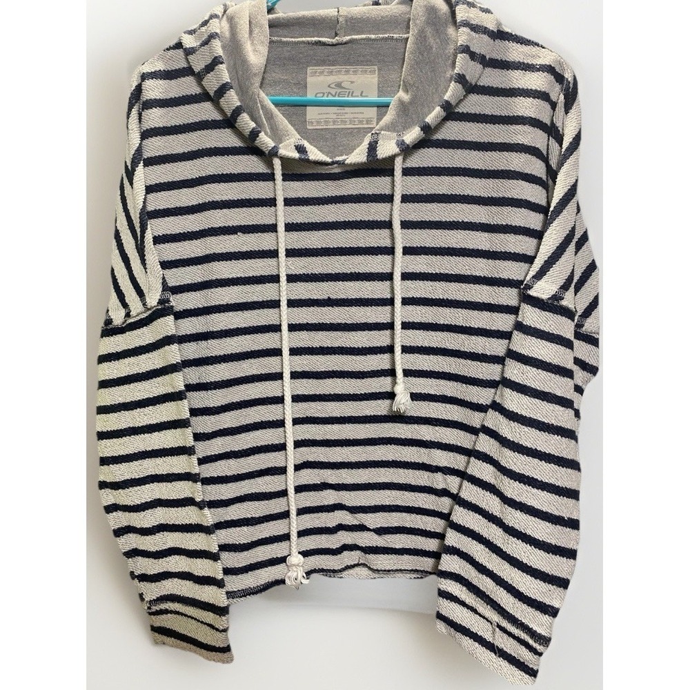 O'Neill Womens Striped Pullover Hoodie Blue White Cotton Beach Surf‎ Size Medium